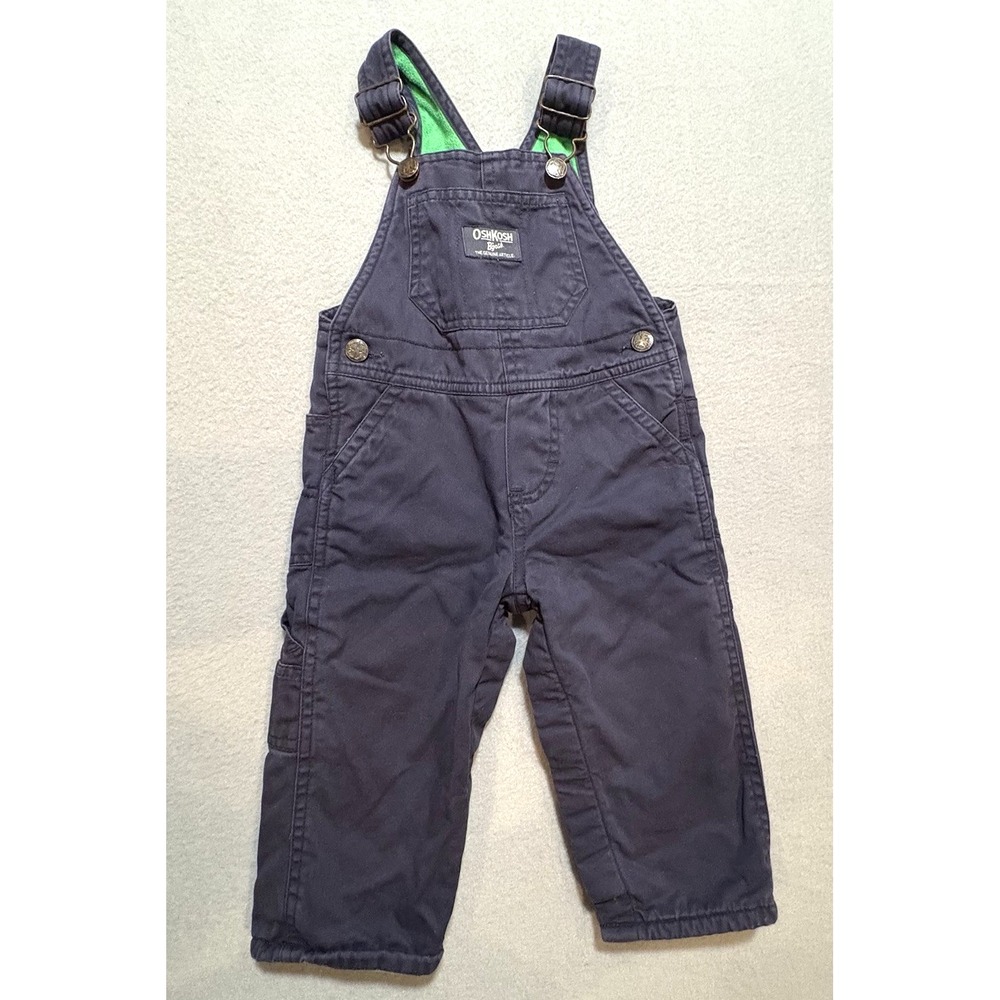 OshKosh B'gosh 12mos Overalls‎ Navy Blue Fleece Lined Snap Legs Adjustable Strap